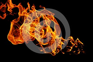 Movement of fire flames isolated on black background