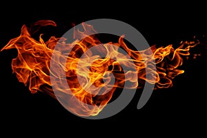 Movement of fire flames isolated on black background