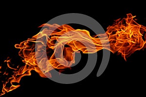 Movement of fire flames isolated on black background