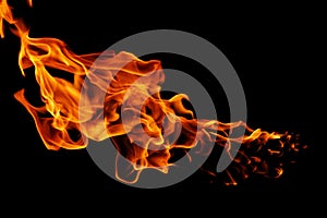 Movement of fire flames isolated on black background