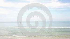 Movement fly forward on white beach to sea arial view, 4k