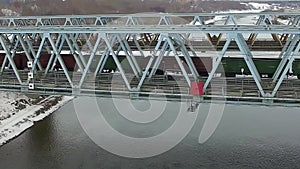 Movement of freight train through the railway bridge