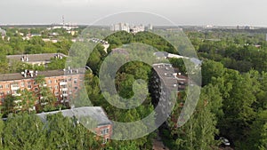 Movement over old brick-built neighborhood in Moscow, Russia