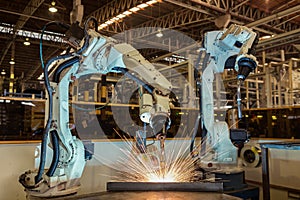 Movement of robot welding in factory