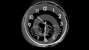 Movements of analog black face clock at 10:00 to 11:00