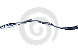 Movements of blue water and splashes on white background