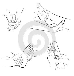 Movements at feet massage. basis of massage. vector illustration.