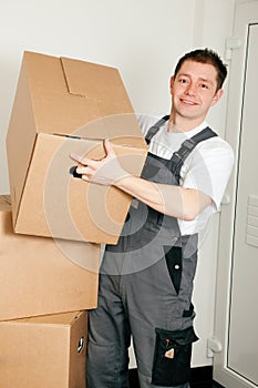 Mover with boxes in the course of relocation