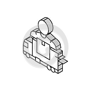 mover delivery service worker and truck isometric icon vector illustration
