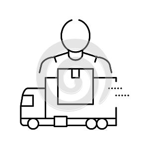 mover delivery service worker and truck line icon vector illustration