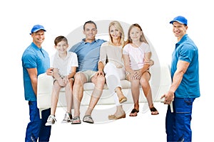 Movers Carrying Sofa With Family