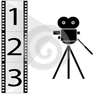 Movie camera and film strip