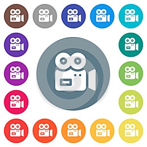 Movie camera solid flat white icons on round color backgrounds