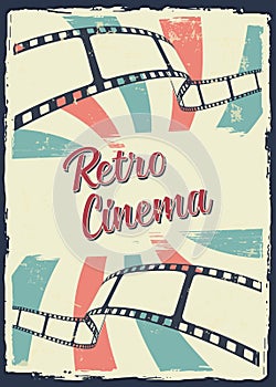 Movie cinema festival poster and text on old paper textured. Vintage movie poster with 3D isometric film strips in perspective.