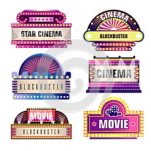 Movie and cinema retro vector signboards