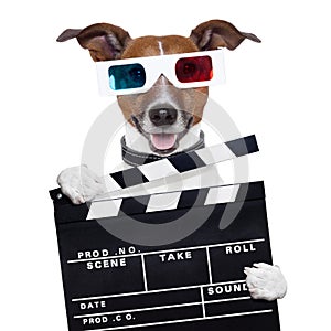 Movie clapper board 3d glasses dog