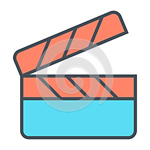Movie clapper board line icon. Film production pictogram. Vector