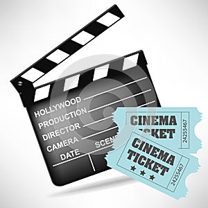 Movie clapper board and movie tickets