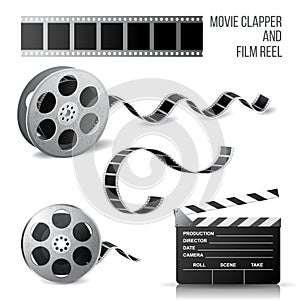 Movie clapper and film reel