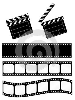 Movie clapper with film strips photo