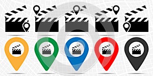 Movie clapper icon in location set. Simple glyph, flat illustration element of cinema theme icons