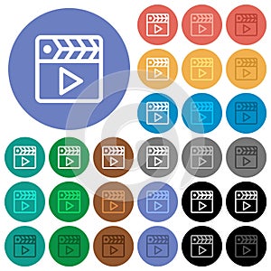 Movie clapper outline round flat multi colored icons photo