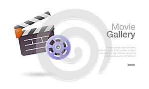 Movie clapperboard and film reel icon.