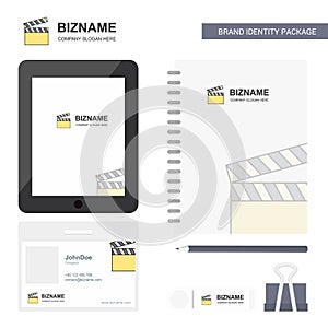 Movie clip Business Logo, Tab App, Diary PVC Employee Card and USB Brand Stationary Package Design Vector Template