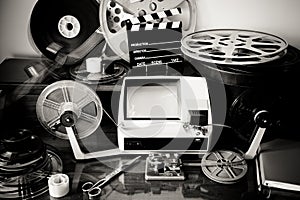 Movie editing vintage desktop