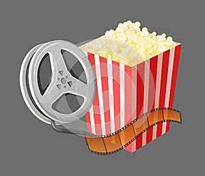 Movie Elements, Popcorn and Reel with Tape Vector