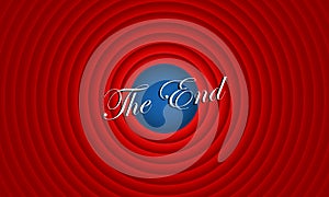 Movie ending screen. Background with red circles, vintage style. The end of film or video. Cinema. Vector illustration. EPS 10