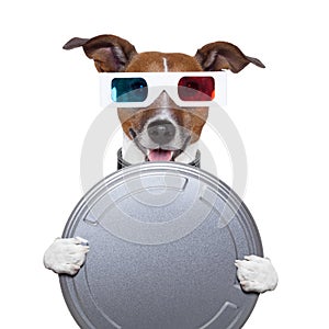 Movie film canister 3d glasses dog