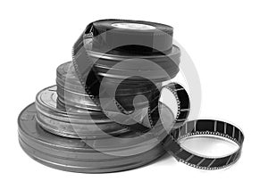 Movie Film Cans and Trailer (black and white)