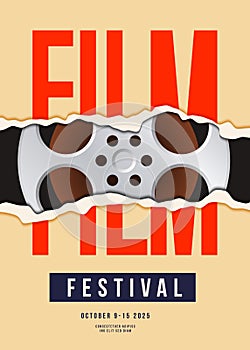 Movie and film festival poster design template backgroundn with film reel