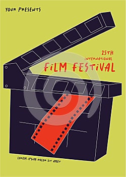 Movie and film festival poster template design background with film slate