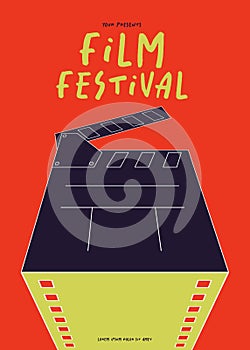 Movie and film festival poster template design background with filmstrip and film slate