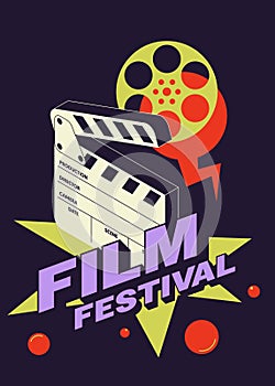 Movie and film festival poster template design background modern vintage retro style with film equipment