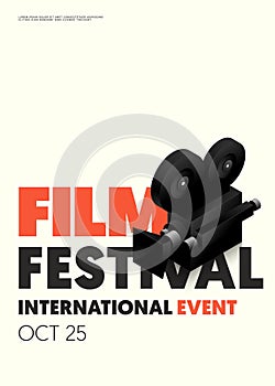 Movie and film festival poster template design background vintage retro style with camera