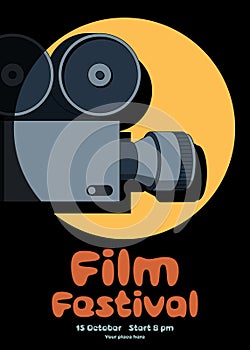 Movie and film festival poster template design with vintage film camera