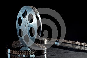 Movie film reel on dark