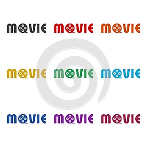 Movie Film reel icon isolated on white background, color set