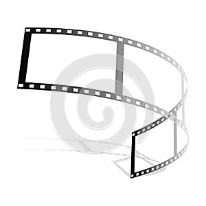 Movie film ribbon. Narrow strip of 35 mm tape. Classic film for cameras and movie cameras. Movie festival design element. 3d