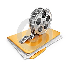 Movie folder with a films spool. 3D Icon