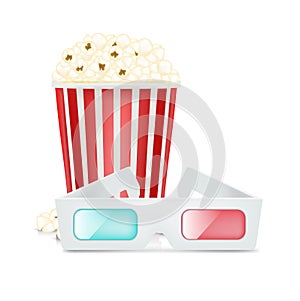 Movie glasses and popcorn isolated on white