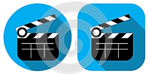 A movie icon. Cinema. Cracker for movies. Badge in a flat design.