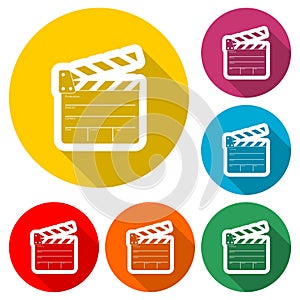 Movie icon, Film Flap sticker, color icon with long shadow