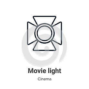 Movie light outline vector icon. Thin line black movie light icon, flat vector simple element illustration from editable cinema