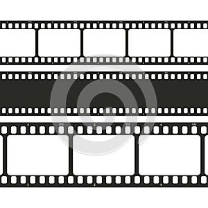 Movie long film strip set isolated on white background. Film strip template. Cinema and filmmaking concept