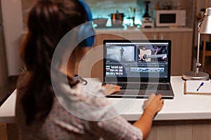 Movie maker editing a film using modern software