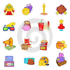 Movie money icons set, cartoon style